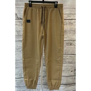 Tan Jogger Pants Elastic Waist Drawstring Casual Comfort‎ Size L Polyester